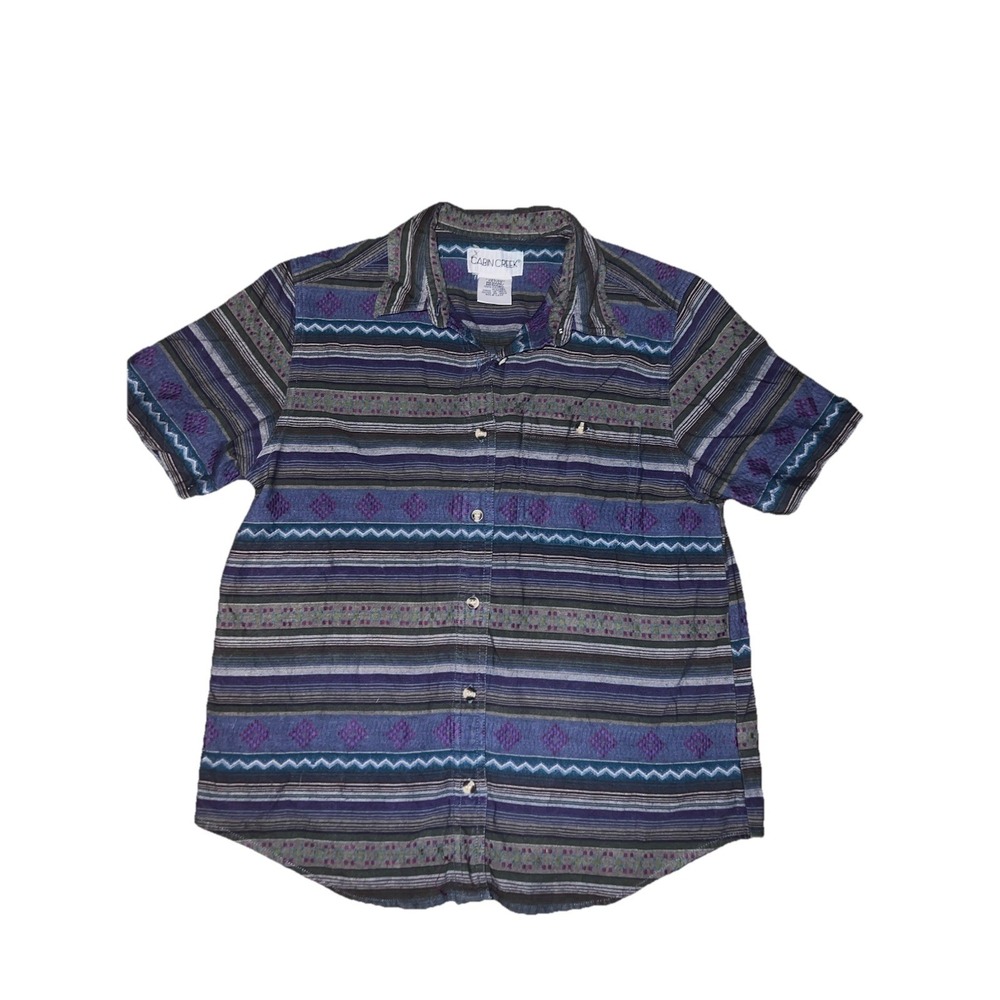 Vintage Cabin Creek Button Up Embroidered Aztec‎ Womens Petite Medium Shirt VTG